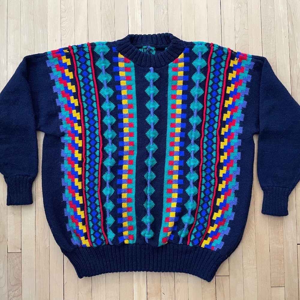 Colorful 3D textured knit sweater